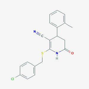 molecular formula C20H17ClN2OS B2462254 2-((4-Chlorobenzyl)thio)-6-oxo-4-(o-tolyl)-1,4,5,6-tetrahydropyridine-3-carbonitrile CAS No. 384356-29-0