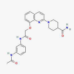 molecular formula C25H27N5O4 B2462271 1-(8-(2-((3-Acetamidophenyl)amino)-2-oxoethoxy)quinolin-2-yl)piperidine-4-carboxamide CAS No. 921785-74-2
