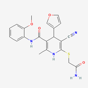 molecular formula C21H20N4O4S B2462276 6-[(carbamoylmethyl)sulfanyl]-5-cyano-4-(furan-3-yl)-N-(2-methoxyphenyl)-2-methyl-1,4-dihydropyridine-3-carboxamide CAS No. 379701-41-4