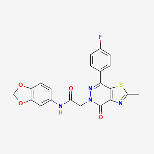 molecular formula C21H15FN4O4S B2462286 N-(benzo[d][1,3]dioxol-5-yl)-2-(7-(4-fluorophenyl)-2-methyl-4-oxothiazolo[4,5-d]pyridazin-5(4H)-yl)acetamide CAS No. 941949-57-1