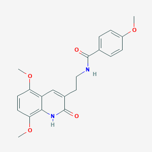molecular formula C21H22N2O5 B2462297 N-(2-(5,8-dimethoxy-2-oxo-1,2-dihydroquinolin-3-yl)ethyl)-4-methoxybenzamide CAS No. 851403-35-5