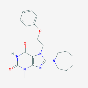 molecular formula C20H25N5O3 B024623 1H-Purine-2,6-dione, 3,7-dihydro-8-(hexahydro-1H-azepin-1-yl)-3-methyl-7-(2-phenoxyethyl)- CAS No. 105522-56-3