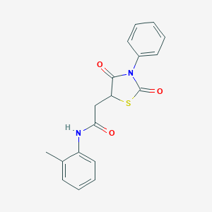 molecular formula C18H16N2O3S B246230 2-(2,4-dioxo-3-phenyl-1,3-thiazolidin-5-yl)-N-(2-methylphenyl)acetamide 