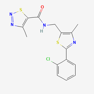 molecular formula C15H13ClN4OS2 B2462305 N-((2-(2-chlorophenyl)-4-methylthiazol-5-yl)methyl)-4-methyl-1,2,3-thiadiazole-5-carboxamide CAS No. 1421480-49-0