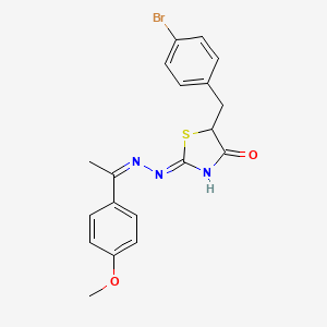molecular formula C19H18BrN3O2S B2462308 (Z)-5-(4-bromobenzyl)-2-((Z)-(1-(4-methoxyphenyl)ethylidene)hydrazono)thiazolidin-4-one CAS No. 301175-39-3