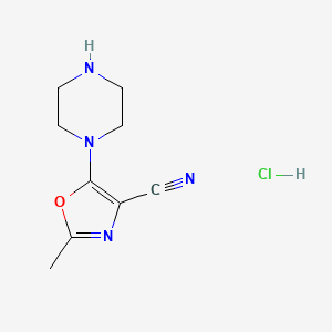 molecular formula C9H13ClN4O B2462310 2-Methyl-5-(piperazin-1-yl)-1,3-oxazole-4-carbonitrile hydrochloride CAS No. 1226126-81-3