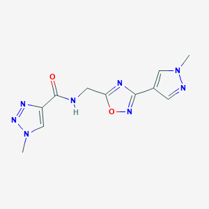 molecular formula C11H12N8O2 B2462311 1-甲基-N-((3-(1-甲基-1H-吡唑-4-基)-1,2,4-恶二唑-5-基)甲基)-1H-1,2,3-三唑-4-甲酰胺 CAS No. 2034384-73-9