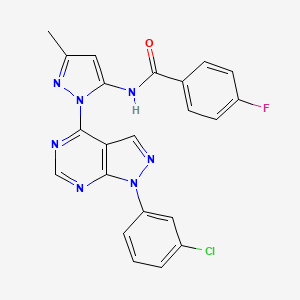 molecular formula C22H15ClFN7O B2462313 N-(1-(1-(3-chlorophenyl)-1H-pyrazolo[3,4-d]pyrimidin-4-yl)-3-methyl-1H-pyrazol-5-yl)-4-fluorobenzamide CAS No. 1006305-78-7