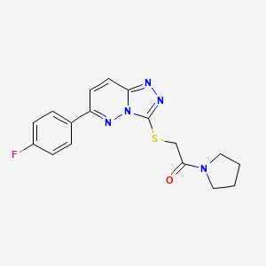 molecular formula C17H16FN5OS B2462315 2-[[6-(4-Fluorophenyl)-[1,2,4]triazolo[4,3-b]pyridazin-3-yl]sulfanyl]-1-pyrrolidin-1-ylethanone CAS No. 894058-32-3