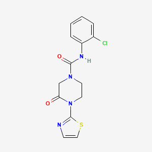 molecular formula C14H13ClN4O2S B2462325 N-(2-chlorophenyl)-3-oxo-4-(thiazol-2-yl)piperazine-1-carboxamide CAS No. 2320505-42-6