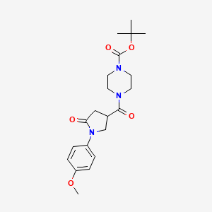 molecular formula C21H29N3O5 B2462331 叔丁基4-[{[1-(4-甲氧苯基)-5-氧代吡咯烷-3-基]羰基}哌嗪-1-羧酸酯 CAS No. 1081119-91-6