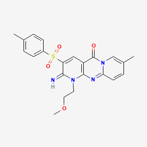 molecular formula C22H22N4O4S B2462385 2-亚氨基-1-(2-甲氧基乙基)-8-甲基-3-甲苯磺酰基-1H-二吡啶并[1,2-a:2',3'-d]嘧啶-5(2H)-酮 CAS No. 606957-56-6