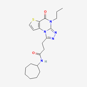 molecular formula C20H27N5O2S B2462390 N-cycloheptyl-3-(5-oxo-4-propyl-4,5-dihydrothieno[2,3-e][1,2,4]triazolo[4,3-a]pyrimidin-1-yl)propanamide CAS No. 1223854-71-4