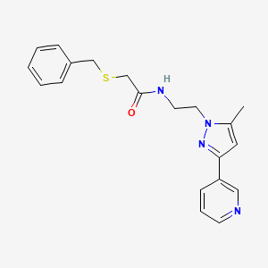 molecular formula C20H22N4OS B2462393 2-(benzylthio)-N-(2-(5-methyl-3-(pyridin-3-yl)-1H-pyrazol-1-yl)ethyl)acetamide CAS No. 2034604-46-9