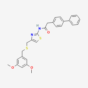 molecular formula C27H26N2O3S2 B2462442 2-([1,1'-联苯]-4-基)-N-(4-(((3,5-二甲氧基苄基)硫代)甲基)噻唑-2-基)乙酰胺 CAS No. 955858-00-1