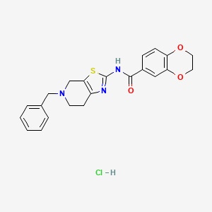 molecular formula C22H22ClN3O3S B2462450 N-(5-benzyl-4,5,6,7-tetrahydrothiazolo[5,4-c]pyridin-2-yl)-2,3-dihydrobenzo[b][1,4]dioxine-6-carboxamide hydrochloride CAS No. 1189498-26-7