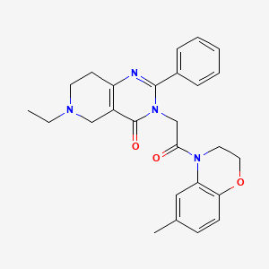 molecular formula C26H28N4O3 B2462462 6-ethyl-3-(2-(6-methyl-2H-benzo[b][1,4]oxazin-4(3H)-yl)-2-oxoethyl)-2-phenyl-5,6,7,8-tetrahydropyrido[4,3-d]pyrimidin-4(3H)-one CAS No. 1286724-39-7