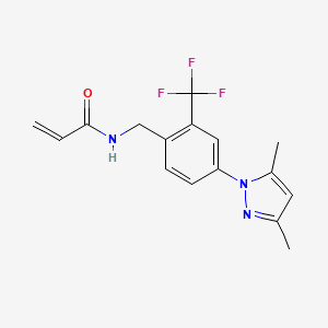 molecular formula C16H16F3N3O B2462466 N-{[4-(3,5-dimethyl-1H-pyrazol-1-yl)-2-(trifluoromethyl)phenyl]methyl}prop-2-enamide CAS No. 2094873-27-3