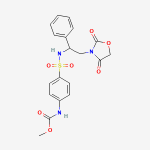 molecular formula C19H19N3O7S B2462476 methyl (4-(N-(2-(2,4-dioxooxazolidin-3-yl)-1-phenylethyl)sulfamoyl)phenyl)carbamate CAS No. 2034404-25-4
