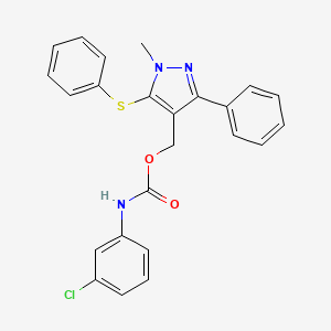 molecular formula C24H20ClN3O2S B2462498 [1-methyl-3-phenyl-5-(phenylsulfanyl)-1H-pyrazol-4-yl]methyl N-(3-chlorophenyl)carbamate CAS No. 956986-56-4