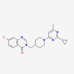 molecular formula C22H24FN5O B2462500 3-[[1-(2-Cyclopropyl-6-methylpyrimidin-4-yl)piperidin-4-yl]methyl]-7-fluoroquinazolin-4-one CAS No. 2415525-00-5