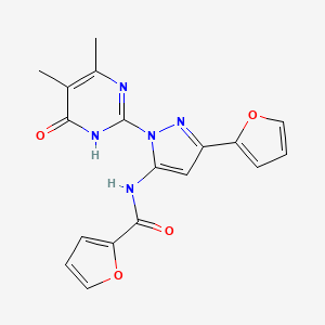 molecular formula C18H15N5O4 B2462518 N-(1-(4,5-dimethyl-6-oxo-1,6-dihydropyrimidin-2-yl)-3-(furan-2-yl)-1H-pyrazol-5-yl)furan-2-carboxamide CAS No. 1170422-21-5