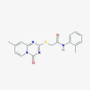 molecular formula C17H16N4O2S B2462531 2-(8-methyl-4-oxopyrido[1,2-a][1,3,5]triazin-2-yl)sulfanyl-N-(2-methylphenyl)acetamide CAS No. 896328-73-7