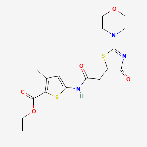 molecular formula C17H21N3O5S2 B2462541 3-甲基-5-(2-(2-吗啉-4-氧代-4,5-二氢噻唑-5-基)乙酰氨基)噻吩-2-甲酸乙酯 CAS No. 1010906-45-2