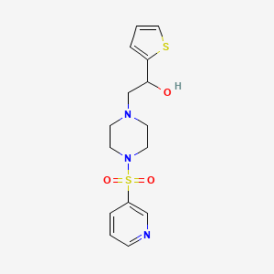 molecular formula C15H19N3O3S2 B2462553 2-(4-(Pyridin-3-ylsulfonyl)piperazin-1-yl)-1-(thiophen-2-yl)ethanol CAS No. 1396884-80-2
