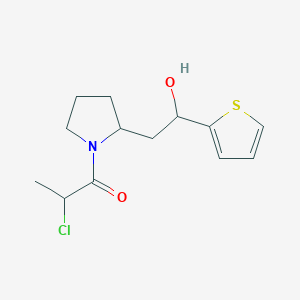 molecular formula C13H18ClNO2S B2462565 2-Chloro-1-[2-(2-hydroxy-2-thiophen-2-ylethyl)pyrrolidin-1-yl]propan-1-one CAS No. 2411193-44-5