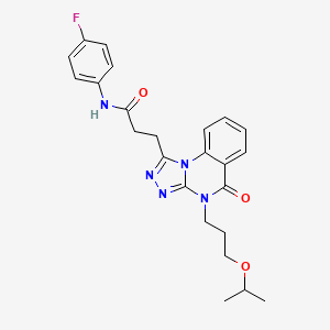 molecular formula C24H26FN5O3 B2462569 N-(4-fluorophenyl)-3-{5-oxo-4-[3-(propan-2-yloxy)propyl]-4H,5H-[1,2,4]triazolo[4,3-a]quinazolin-1-yl}propanamide CAS No. 902932-17-6
