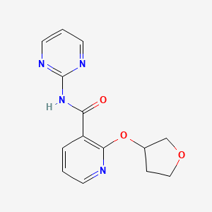 molecular formula C14H14N4O3 B2462579 N-(pyrimidin-2-yl)-2-((tetrahydrofuran-3-yl)oxy)nicotinamide CAS No. 2034236-85-4