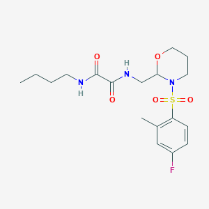 B2462587 N1-butyl-N2-((3-((4-fluoro-2-methylphenyl)sulfonyl)-1,3-oxazinan-2-yl)methyl)oxalamide CAS No. 872987-08-1