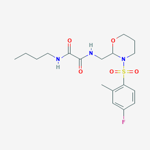 molecular formula C18H26FN3O5S B2462587 N-butil-N'-{[3-(4-fluoro-2-metilbencensulfonil)-1,3-oxazinan-2-il]metil}etanediamida CAS No. 872987-08-1