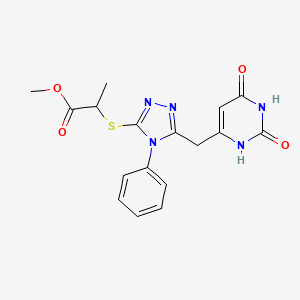 molecular formula C17H17N5O4S B2462592 2-[[5-[(2,4-二氧代-1H-嘧啶-6-基)甲基]-4-苯基-1,2,4-三唑-3-基]硫代]丙酸甲酯 CAS No. 852047-27-9