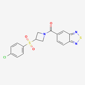 molecular formula C16H12ClN3O3S2 B2462596 Benzo[c][1,2,5]thiadiazol-5-yl(3-((4-chlorophenyl)sulfonyl)azetidin-1-yl)methanone CAS No. 1448073-31-1