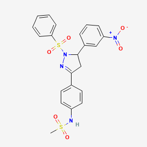 molecular formula C22H20N4O6S2 B2462607 N-(4-(5-(3-硝基苯基)-1-(苯磺酰基)-4,5-二氢-1H-吡唑-3-基)苯基)甲烷磺酰胺 CAS No. 851781-02-7