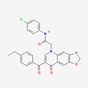 molecular formula C27H21ClN2O5 B2462628 N-(4-chlorophenyl)-2-[7-(4-ethylbenzoyl)-8-oxo-2H,5H,8H-[1,3]dioxolo[4,5-g]quinolin-5-yl]acetamide CAS No. 866864-66-6