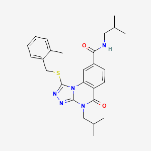 molecular formula C26H31N5O2S B2462692 N,4-diisobutyl-1-((2-methylbenzyl)thio)-5-oxo-4,5-dihydro-[1,2,4]triazolo[4,3-a]quinazoline-8-carboxamide CAS No. 1114830-44-2