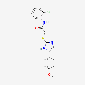 molecular formula C18H16ClN3O2S B2462733 N-(2-氯苯基)-2-((5-(4-甲氧基苯基)-1H-咪唑-2-基)硫代)乙酰胺 CAS No. 942009-58-7