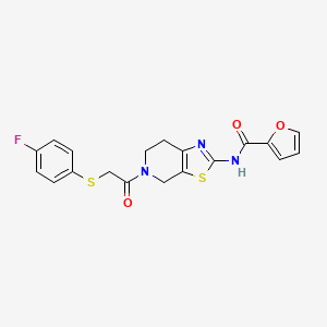 molecular formula C19H16FN3O3S2 B2462786 N-(5-(2-((4-fluorophenyl)thio)acetyl)-4,5,6,7-tetrahydrothiazolo[5,4-c]pyridin-2-yl)furan-2-carboxamide CAS No. 1351587-23-9