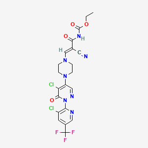 molecular formula C21H18Cl2F3N7O4 B2462828 Ethyl N-(3-(4-(5-chloro-1-(3-chloro-5-(trifluoromethyl)-2-pyridinyl)-6-oxo-1,6-dihydro-4-pyridazinyl)piperazino)-2-cyanoacryloyl)carbamate CAS No. 338399-98-7