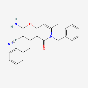 molecular formula C24H21N3O2 B2462855 2-amino-4,6-dibenzyl-7-methyl-5-oxo-5,6-dihydro-4H-pyrano[3,2-c]pyridine-3-carbonitrile CAS No. 607696-56-0