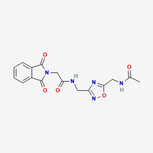 molecular formula C16H15N5O5 B2462856 N-((5-(アセチドメチル)-1,2,4-オキサジアゾール-3-イル)メチル)-2-(1,3-ジオキソイソインドリン-2-イル)アセトアミド CAS No. 1809487-09-9