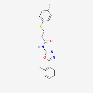 molecular formula C19H18FN3O2S B2462875 N-[5-(2,4-dimethylphenyl)-1,3,4-oxadiazol-2-yl]-3-(4-fluorophenyl)sulfanylpropanamide CAS No. 896019-51-5