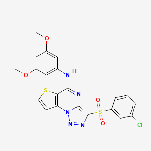 molecular formula C21H16ClN5O4S2 B2462877 3-[(3-chlorophenyl)sulfonyl]-N-(3,5-dimethoxyphenyl)thieno[2,3-e][1,2,3]triazolo[1,5-a]pyrimidin-5-amine CAS No. 892729-84-9