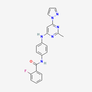 2-fluoro-N-(4-((2-methyl-6-(1H-pyrazol-1-yl)pyrimidin-4-yl)amino)phenyl)benzamide