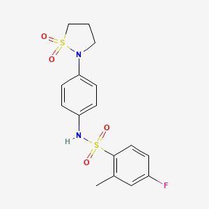 molecular formula C16H17FN2O4S2 B2462895 N-(4-(1,1-dioxidoisothiazolidin-2-yl)phenyl)-4-fluoro-2-methylbenzenesulfonamide CAS No. 946337-70-8