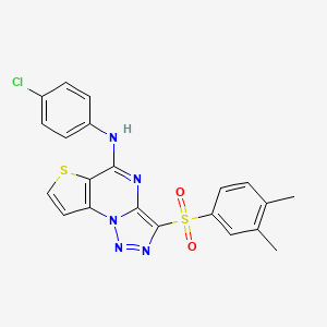 molecular formula C21H16ClN5O2S2 B2462913 N-(4-chlorophenyl)-3-((3,4-dimethylphenyl)sulfonyl)thieno[2,3-e][1,2,3]triazolo[1,5-a]pyrimidin-5-amine CAS No. 892735-81-8