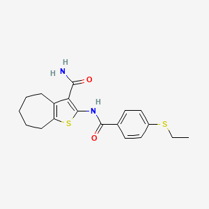 molecular formula C19H22N2O2S2 B2462932 2-(4-(etiltio)benzamido)-5,6,7,8-tetrahidro-4H-ciclohepta[b]tiofeno-3-carboxamida CAS No. 886931-31-3